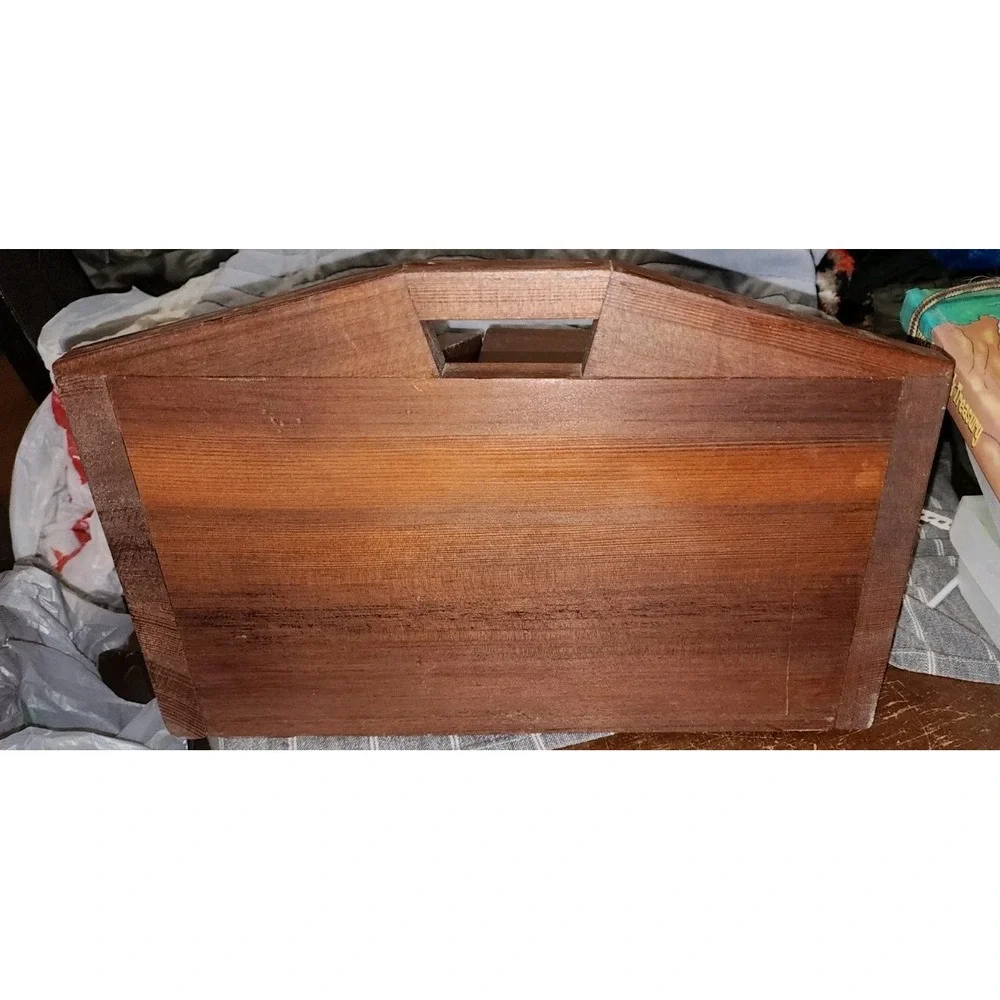 Vintage Wooden Recipe Box Card & Cookbook Holder Retro Kitchen Stand Case Handma